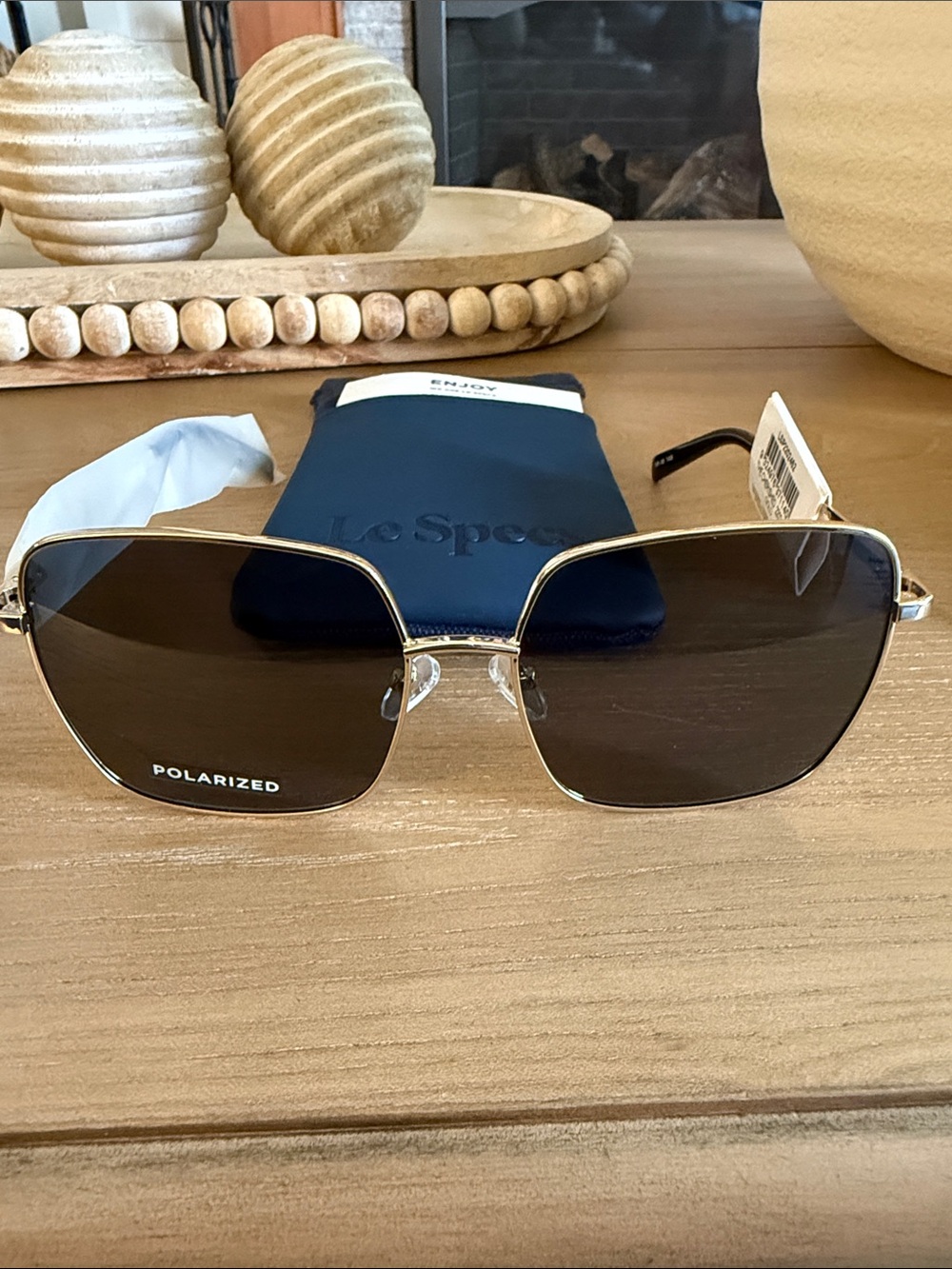 Le Specs Gold Frame Sunglasses with Brown Polarized Lenses